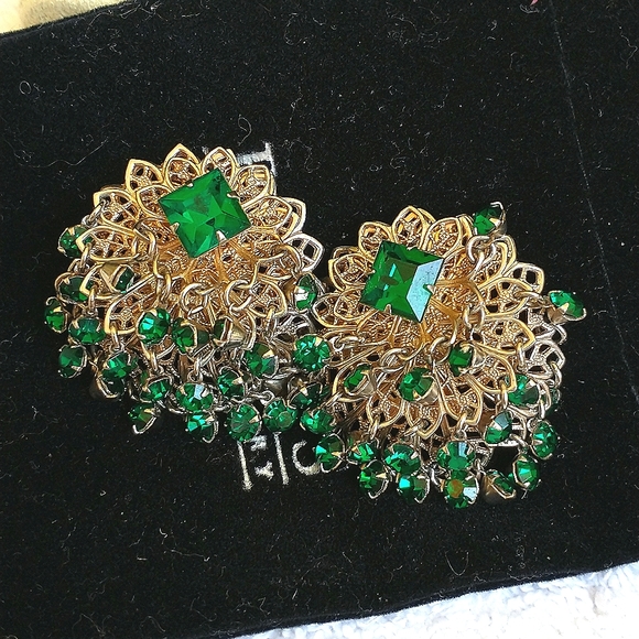 Earrings Vintage dangle weaved 3 layer earrings clip on - Picture 6 of 9